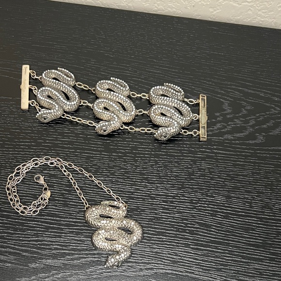 Jewelry - Silver Snake Bracelet and Necklace Set - Women Jewelry